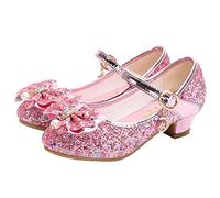 Monissy Princesse Chaussures Enfant Fille Cendrillon Sandale Talon Haut Paillette Brillante Perle Crystal Noeud Papillon Scratch Pendentif Métal Mariage Soirée Anniversaire