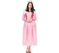 Monissy Princesse Robe Femme Costume Belle au Bois Dormant Adulte Longue Manches Déguisement avec Couronne Cosplay Carnaval Halloween Anniversaire Noël Fête Partie,Rose,L