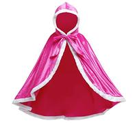 Monissy Reine des Neiges Cape à Capuche en Velours Peluche Blanche Dentelle Princesse Fille Cape Mignonne Enfant Vêtement Hivers Halloween Noël Carnaval Déguisement Soirée, Rose, 140