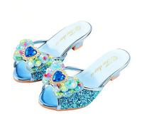 Monissy Reine des Neiges Princesse Elsa Mules Talon Haut Pantoufle Bouche de Poisson Paillette Deux Noeuds en Cuir Elsa Badge Crystal Incrusté Perles Colorés Fille Chaussures Noël