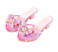 Monissy Reine des Neiges Princesse Elsa Mules Talon Haut Pantoufle Bouche de Poisson Paillette Deux Noeuds en Cuir Elsa Badge Crystal Incrusté Perles Colorés Fille Chaussures Noël