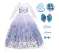 Monissy Reine des Neiges Robe de Princesse Fille Manches Longues Paillettes Neiges Imprimé Costume Princesse Elsa Déguisement Cape Cristal Tenue Miroir Epingles Halloween Noël, Violet, 100