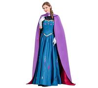 Monissy Robe Princesse Anna pour Adult Femme Costume Déguisements Reine des Neiges Classique avec Cape Noël Fête Halloween Anniversaire Cosplay Carnaval Soirée,Violet,2XL