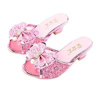 Monissy Sandale à Talon Haut Mules Bouche de Poisson Argenté Paillette Noeuds Métal Crystal Incrusté Perle Fille Princesse Déguisement Chaussures de Danse Noël Halloween, Rose, 37 EU