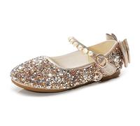 Monissy Sandalo Fiocco Paillettes Cristallo Ragazza Principessa Scarpe Tacco Ballerine Paillettes Lucido Piatto Fibbia Confortevole Travestimento Matrimonio Natale Halloween Carnevale,Oro,27