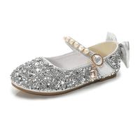 Monissy Sandalo Fiocco Paillettes Cristallo Ragazza Principessa Scarpe Tacco Ballerine Paillettes Lucido Piatto Fibbia Confortevole Travestimento Matrimonio Natale Halloween Carnevale,Argento,34