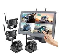 Moniteur AHD sans Fil 10 Pouces Écran Tactile Numérique Enregistrement DVR d'angle Mort Caméra IR WiFi 4CH pour Camion/remorque/Bus/Camping-Car Caméras De Recul(128G,Side add Square)