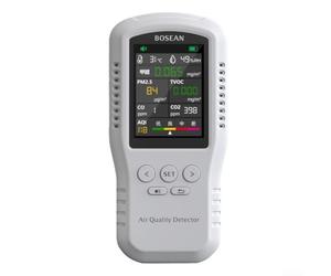 Moniteur de qualité de l'air 6 en 1 avec PM2.5, AQI, formaldéhyde, TVOC, capteurs de température et d'humidité | Matériau ABS, écran couleur LCD, alarme sonore et lumineuse, convient pour la maison