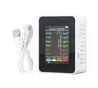 Moniteur de qualité de l'air, détecteur portable de CO2 TVOC HCHO PM2,5 PM10 avec rétroéclairage LCD, testeur d'air intérieur avec alarme rechargeable par USB (Blanche)