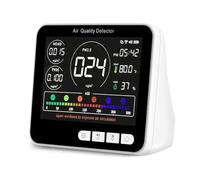 Moniteur de qualité de l'air intérieur 14 en 1 avec alarme sonore, 6 AQI détecteur de qualité de l'air avec PM1.0|PM2.5|PM10|HCHO|TVOC|AQI|Température|Humidité|Temps pour la maison, hôtel, bureau