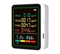 Moniteur de qualité de l'air intérieur 6 en 1 1200 mAh TVOC PM2.5 Détecteur de dioxyde de carbone avec capteur de température et d'humidité pour la maison et le bureau (blanc)