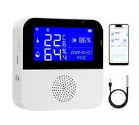 Moniteur de température et d'humidité WiFi : thermomètre hygromètre numérique avec capteur de luminosité, écran rétroéclairé, alarme sonore et notifications d'application, compatible avec Alexa