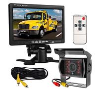 Moniteur HD avec écran 7’’ LCD TFT 12 V-24 V pour auto + caméra de recul pour bus camion remorque à 18 DEL IR étanches pour vision de nuit et vue arrière avec 10 m de câble vidéo