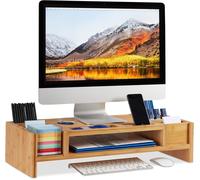 Moniteur, Support D¿Écran Bambou, 14 Compartiments, Rehausseur Ergonomique, Hlp 15X65X28Cm, Naturel, 15 X 65 X 28 Cm