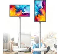 Moniteur Tactile 21,5 Pouces avec Support TV à roulettes,TéLéViseur Portable,éCran Intelligent Tout-en-Un Inclinable et Pivotant,Batterie IntéGréE de 6 000 Mah pour Salon,Chambre et Bureau