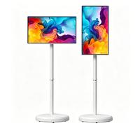 Moniteur Tactile Intelligent 21,5 Pouces avec Support TV à roulettes,TéLéViseur Portable,éCran Tout-en-Un Inclinable et Pivotant,Batterie IntéGréE de 6 000 Mah pour Salon,Chambre et Bureau