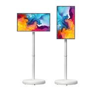 Moniteur Tactile Intelligent 21,5 Pouces, Support TV Portable 1080p avec roulettes, Android 14 et Batterie intégrée de 6000 mAh, pivotant et Rotatif, Partage de Projections Multiples(White,6+128G)