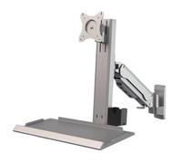 Monitor and Keyboard Wall Mount, Stand/Sit Workstation, with Folding Tray, Gas Spring Arm, Adjustable Height, Max Load 25 Kg, VESA 75x75mm/100x100mm, Fits 15"-32" Screens(Silver,46cm)