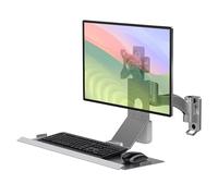 Monitor and Keyboard Wall Mount, Stand/Sit Workstation, with Pneumatic Arm, Load 10kg, with 210 * 600mm Foldable Keyboard Tray, for 15-32 inch Single Screen(Silver)