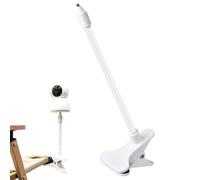 Monitor Camera Clip Mount - Clamp Stand | 1/4 Threaded Security Holder | No-Drill Flexible Gooseneck Arm, PVC ABS Aluminum Body, for Infant Nursery Crib Shelf Pole, White 86g