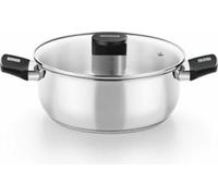 Monix - casserole à manche de acier inoxydable de 5,7 L, capacité de 5 à 6 L, sans revêtement, avec couvercle, fond diffuseur de 4,5 mm, argent/acier inoxydable