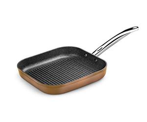 Monix Copper | Gril Carré 28 x 28 cm, Aluminium Forgé | Revêtement Antiadhésif Quantanium sans PFOA, Compatible Tous Feux y Compris Induction, Cuivre