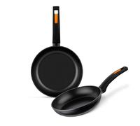 MONIX Fuego | Lot de 2 poêles 20-24 cm, aluminium forgé | Revêtement antiadhésif double couche, sans PFOA, compatible tous feux dont induction, manche en bakélite