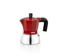 MONIX Induction Inox | Cafetière italienne en aluminium et acier inoxydable, 3 tasses, poignée résistante à la chaleur, facile à laver, pour tout type de cuisinière dont l’induction, couleur rouge
