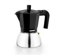 MONIX Induction Inox | Cafetière italienne en aluminium et acier inoxydable, 3 tasses, poignée résistante à la chaleur, facile à laver, pour tout type de cuisinière dont l’induction, couleur noire