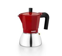 MONIX Induction Inox | Cafetière italienne en aluminium et acier inoxydable, 9 tasses, poignée résistante à la chaleur, facile à laver, pour tout type de cuisinière dont l’induction, couleur rouge