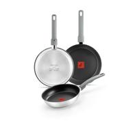 MONIX - M241301 - Elite Non Stick Lot de 3 poêles, 20-24-26 cm, Acier Inoxydable 18/10, Revêtement Antiadhésif, Triple Couche, sans PFOA, Indicateur de Température TherMonix