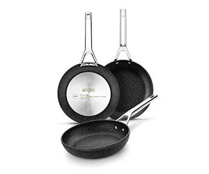 Monix Mineral | Lot Poêles 18|22|26, Aluminium Forgé, Antiadhésif Quantanium sans PFOA, Gris, Compatibles Toutes Sources de Chaleur Induction Incluse