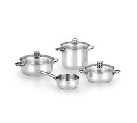 MONIX Optima | Batterie de 4 Pièces en Acier Inoxydable 18/10 Compatible avec Tout Type de Cuisson et Induction : Casserole 20 cm et 24 cm Verre et Casserole 16 cm sans Couvercle