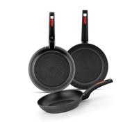 MONIX Sunset | Lot de 3 poêles 18-22-26 cm en aluminium forgé, antiadhésives, manche en bakélite, tous feux dont induction