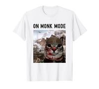 Monk Mode Funny Discipline Focus Motivational Cat Meme T-Shirt