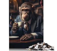 Monkey and A Cuppa Tea Puzzles 1000 Pieces Cadeau Unique Jeu Éducatif Challenge Toy À De Qualité Supérieure Peinture Art pour Adultes Et Enfants À Partir De 14 Ans 1000pcs (75x50cm)