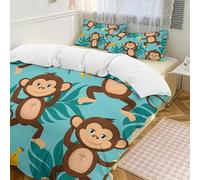Monkey Banana Parure de lit 3 pièces avec housse de couette et 2 taies d'oreiller Motif feuilles de palmier Fermeture éclair Pour toutes les saisons 218 x 178 cm