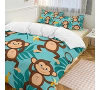 Monkey Banana Parure de lit 3 pièces avec housse de couette et 2 taies d'oreiller Motif feuilles de palmier Fermeture éclair Pour toutes les saisons 201 x 229 cm