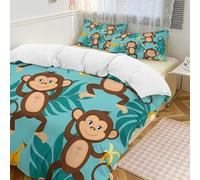 Monkey Banana Parure de lit 3 pièces avec housse de couette et 2 taies d'oreiller Motif feuilles de palmier Fermeture éclair pour toutes les saisons 229 x 229 cm