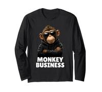 Monkey Business in Leather Jacket and Sunglasses Manche Longue