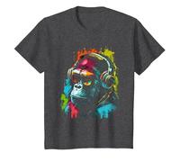 Monkey DJ avec écouteurs et Lunettes de Soleil Gorilla Musik T-Shirt, Enfant, Chiné Foncé, 8 Ans