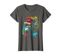 Monkey DJ avec écouteurs et Lunettes de Soleil Gorilla Musik T-Shirt, Femme, Asphalte, XS