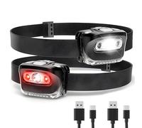 Monkey Home Lot de 2 lampes frontales LED avec 7 modes d'éclairage - Lampe frontale de camping réglable avec lumière de sécurité rouge - Étanche - Rechargeable par USB Type-C - Noir