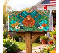 Monkey Housses de boîte aux lettres magnétiques, fleurs tropicales vibrantes, feuilles, bleu sarcelle, pour décoration de porte d'entrée, 45,7 x 53,3 cm