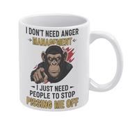 Monkey I Don't Need Anger Management Tasse à café en céramique blanche de 325 ml avec poignée ergonomique en C et fond épais en porcelaine pour la maison, le bureau, la cuisine, cadeau fantaisie F