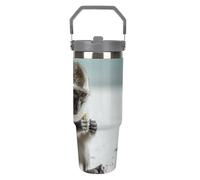 Monkey on The Ground Gobelet de 887 ml avec paille, tasse de voyage isotherme en acier inoxydable avec poignée, tasse à café sous vide à double paroi, couvercle anti-fuite, garde les boissons chaudes