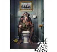 Monkey on The Toilet Puzzle 1000 Pièces, Cadeau d'hiver, 70x50cm/1000pcs