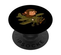 Monkey Pilot Aviator Animal Lover Garçons Filles Enfants PopSockets PopGrip Adhésif