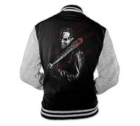 Monkey Print Homme Veste de College Negan Tête de Mort Saviors Marche Mort-Vivant Mort Lucille Veste Baseball - Noir/Gris, S