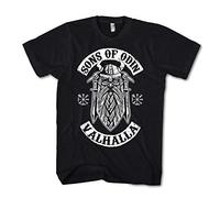 Monkey Print T-Shirt pour Hommes Odin Sons de Valhalla Vikings - Noir, L